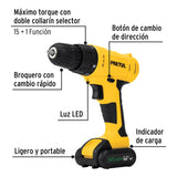Kit taladro inalámbrico 3/8', 12 V, y accesorios con estuche, Volteck 27120