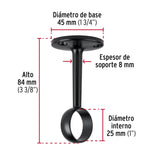 Soporte negro para tubo redondo de closet, Hermex 46583