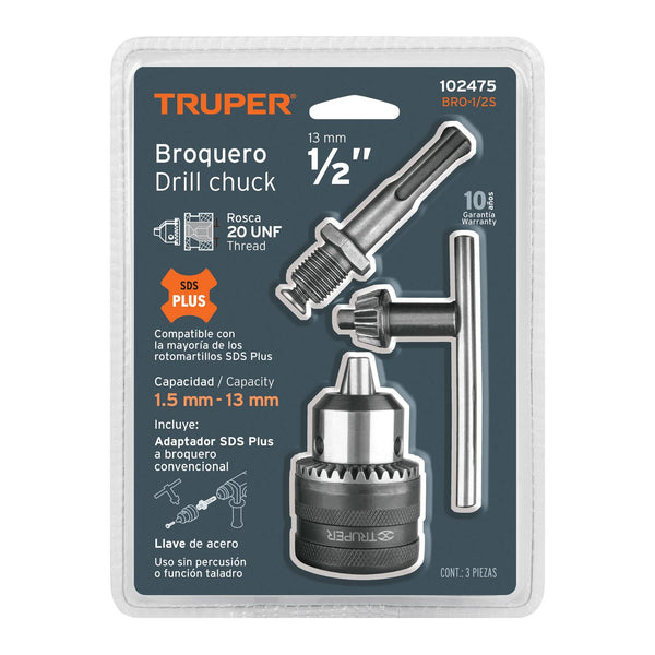 Broquero con llave, 1/2' con adaptador SDS Plus, Truper 102475