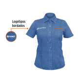 Camisa de mezclilla para dama, manga corta talla G, Truper 61103