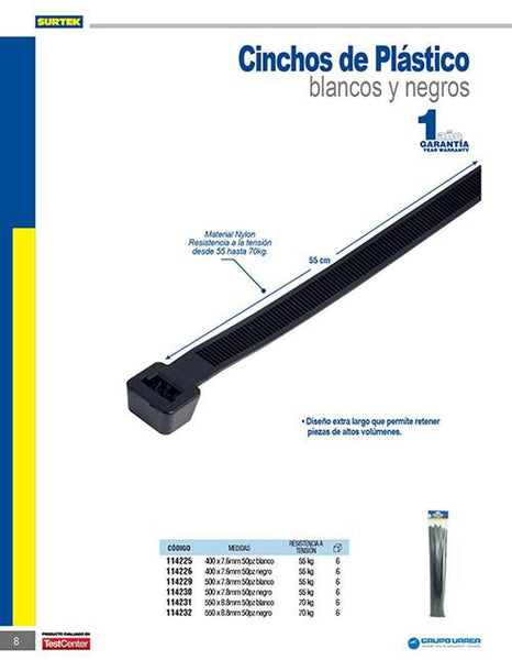 Cincho plástico 550 x 8.8mm negro (50 piezas) Surtek 114232