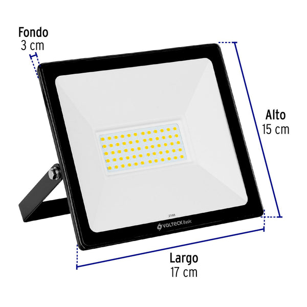 Reflector ultra delgado LED 50 W luz de día, Volteck 22043