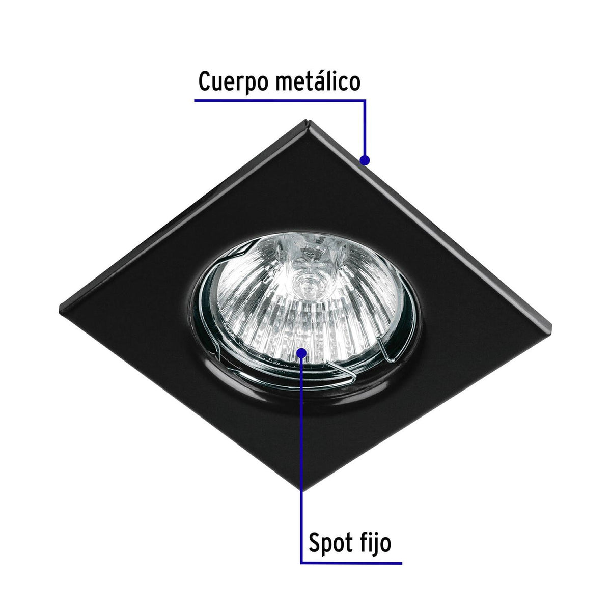 Foco empotrable de techo cuadrado negro para LED/halógeno anillo