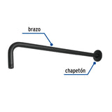Brazo recto 50 cm con chapetón para regadera, negro mate, Foset 47754