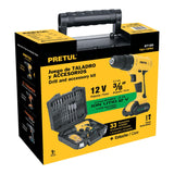 Kit taladro inalámbrico 3/8', 12 V, y accesorios con estuche, Volteck 27120