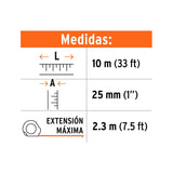 Flexómetro compacto 10 m con grip, cinta 25 mm, Truper 102332