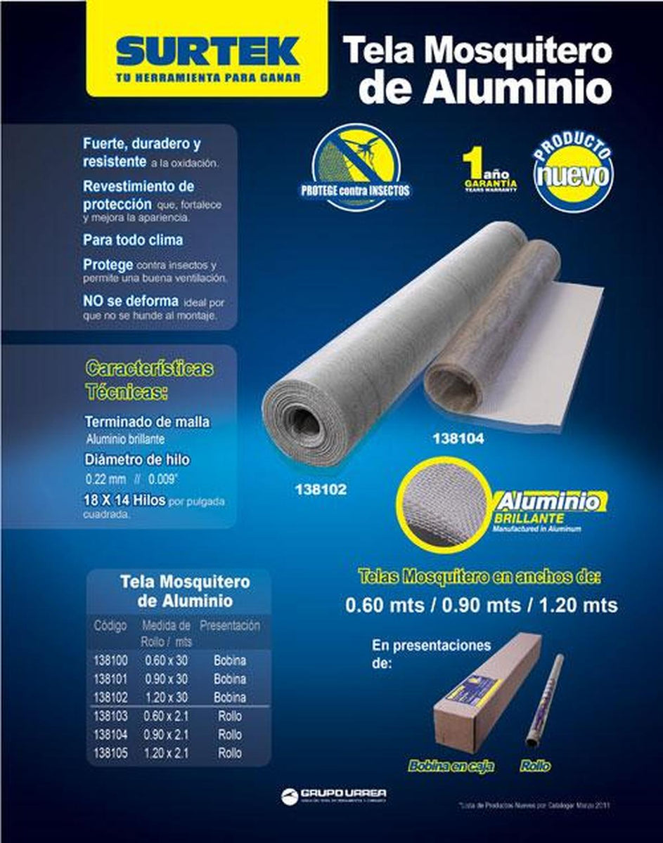 Tela Mosquitera Aluminio 18x14/ 60 Rollo 30 Metros
