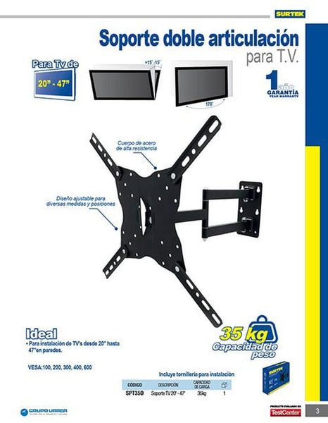 Surtek Soporte para TV 20"-47" 35kg doble SPT35D