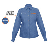 Camisa de mezclilla para dama, manga larga talla M, Truper 62107