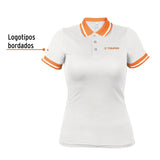 Playera tipo polo dry fit blanca, para dama talla M, Truper 69979