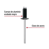 Bolsa c/50 remaches 3/16'x1/4' negros de aluminio, ala 3/8', Fiero 46568