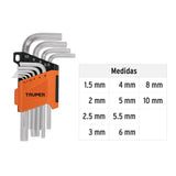 Juego 10 llaves allen mm punta hexagonal con organizador 15536