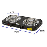 Parrilla eléctrica 2 quemadores en espiral, negra, Volteck 26092