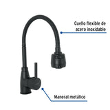 Monomando para fregadero con cuello flexible, negro, Tubig, Foset 47388