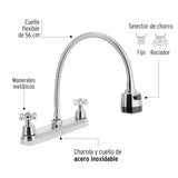 Mezcladora inox 8' p/fregadero, flexible, cruceta, Foset 49819