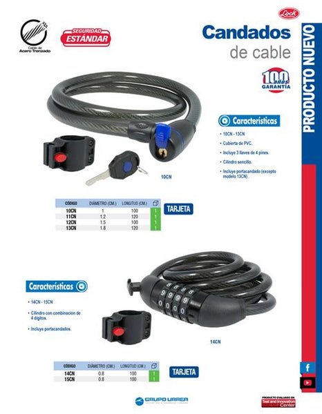 Lock Candado de cable con combinación 1.0x120cm 15CN