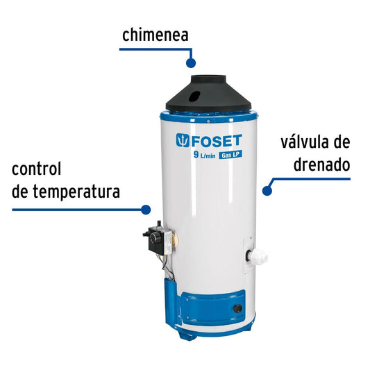 Calentador de paso 9L 2 servicios gas L.P. piezo eléct. Foset 47922