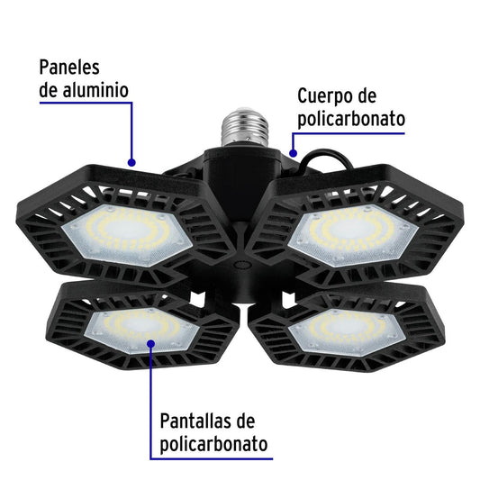 Luminario de LED 100 W, aluminio con 4 paneles abatibles, Volteck 46588