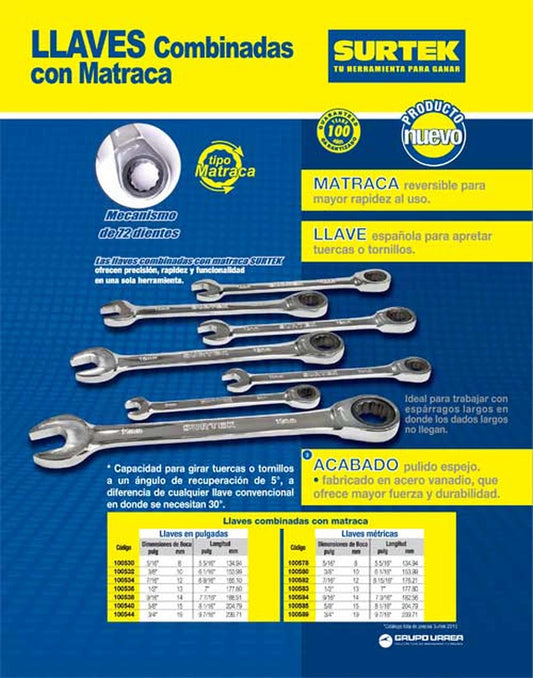 Llave combinada de matraca 3/8" Surtek 100532