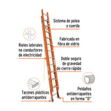 Escalera de extensión, tipo II, 24 peldaños, fibra de vidrio 16757