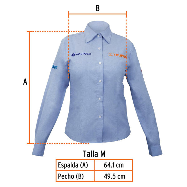 Camisa azul para dama, manga larga talla M, Truper 63102