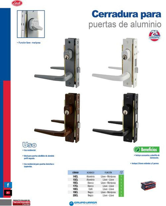 Cerradura aluminio basic sencilla color negro Lock 19CL