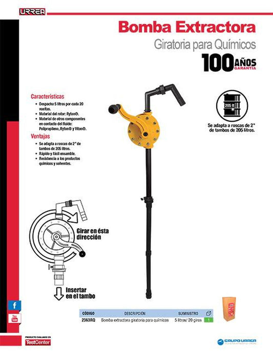 Bomba extractora giratoria para químicos 5lt Urrea 2363RQ