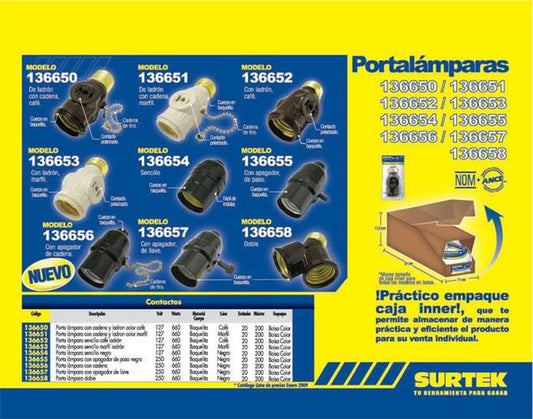 Portalámpara sencillo negro 127V Surtek 136654