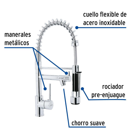 Monomando con doble salida para fregadero, Cromo, Foset 49106