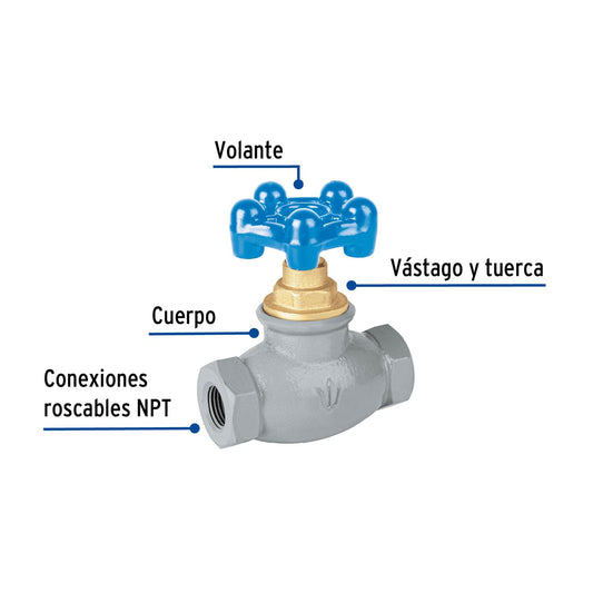 Válvula globo de hierro para gas LP,1/2', Foset 47657