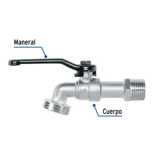 Llave de esfera de zinc 1/2', 110 g, s/adaptador, Pretul 28200