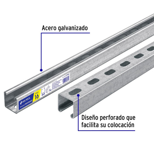 Perfil unical sólido de 3 m, 4 x 2 cm, calibre 16, Volteck 47759