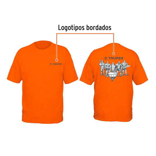 Camiseta naranja estampada 100% algodón, talla 42, Truper 60431