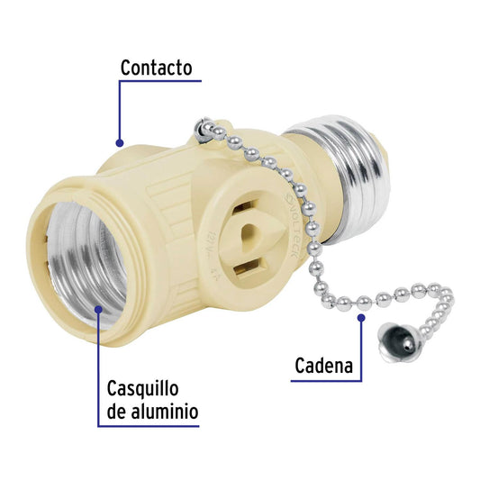 Portalámpara de baquelita, con interruptor de cadena, Volteck 46515