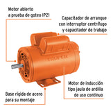 Motor eléctrico monofásico de 2 HP, baja velocidad, Truper 102307
