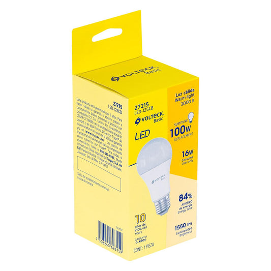 Lámpara de LED tipo bulbo A22 16 W, luz cálida, caja, Volteck 27215