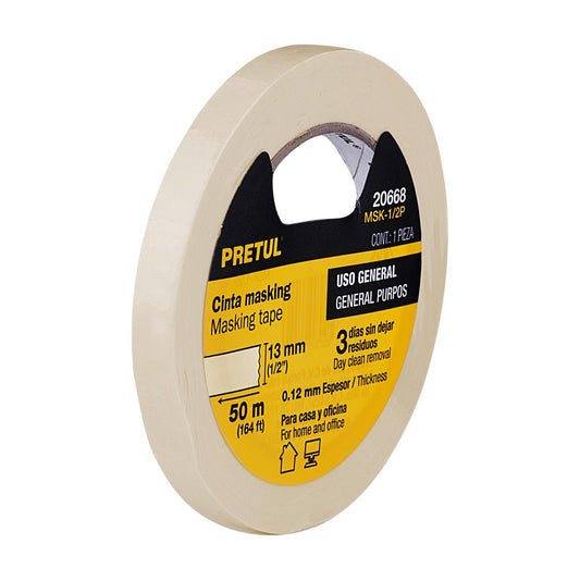 Cinta masking tape de 1/2' x 50 m, Pretul 20668