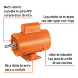 Motor eléctrico monofásico de 1/2 HP, baja velocidad, Truper 102303