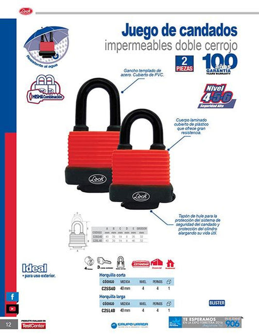 Candado impermeable largo 40 mm Lock C25L40