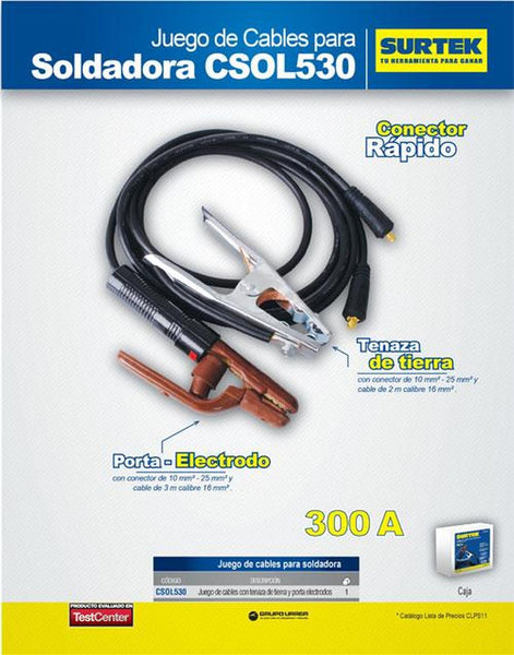 Juego de cables para soldadora 300A 3m Surtek CSOL530