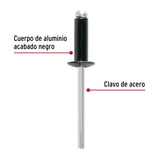 Bolsa c/50 remaches 3/16'x1/2' negros de aluminio, ala 3/8', Fiero 46570