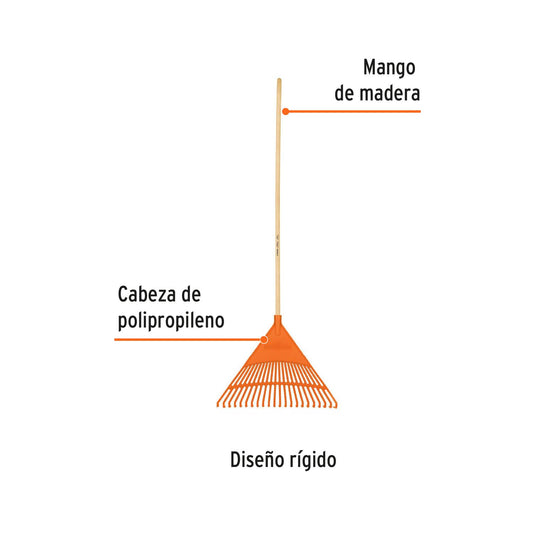 Escoba plástica para jardín, rígida, 22 dientes, mango 48' 19786