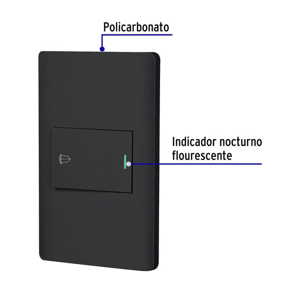 Placa armada negra 1 interruptor de timbre 1.5 mód, Lisboa, Volteck 47896