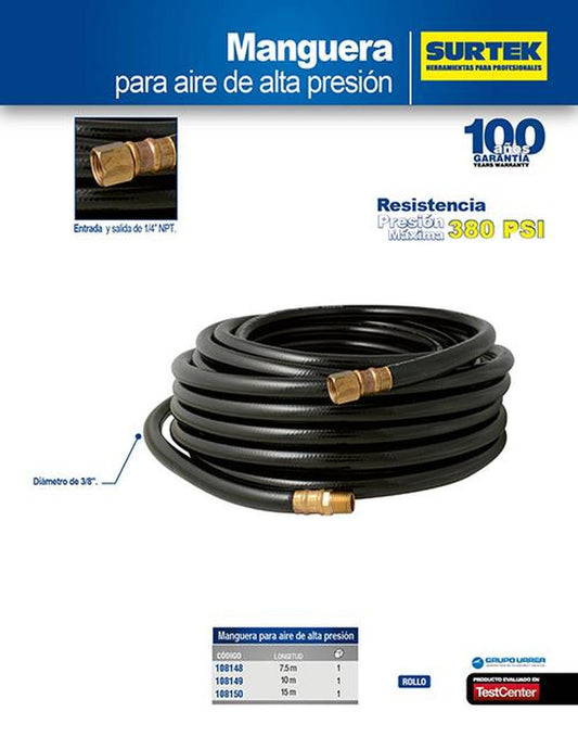 Manguera para aire de alta presión 3/8" x 15m Surtek 108150