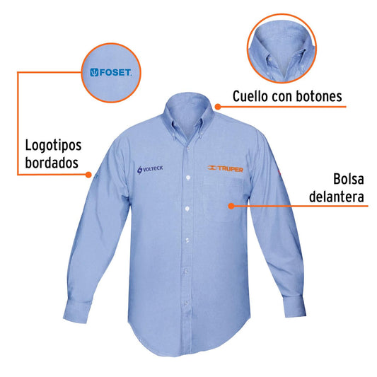 Camisa azul para caballero, manga larga talla CH, Truper 60344