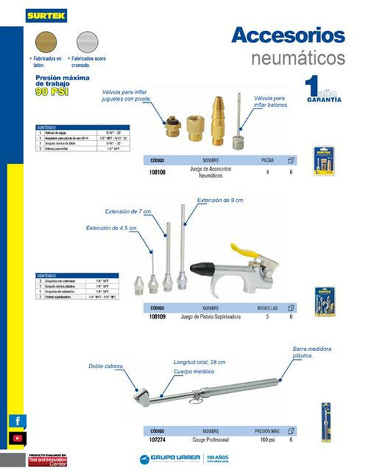 Gauge profesional rango de medida de 10 hasta 160 PSI Surtek 107274