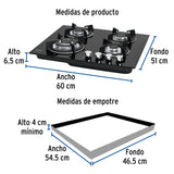 Parrilla de gas empotrable 4 quemadores, vidrio, Foset 48408