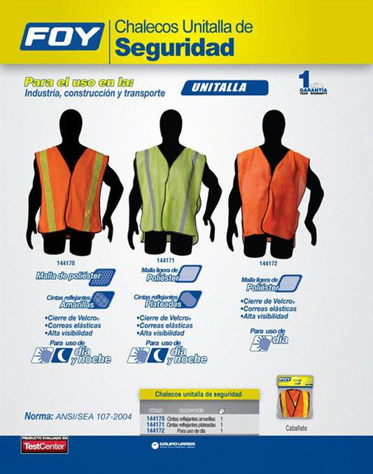 Chaleco de seguridad malla naranja uso diurno Foy 144172