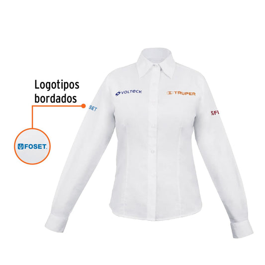 Camisa blanca para dama, manga larga talla M, Truper 63107