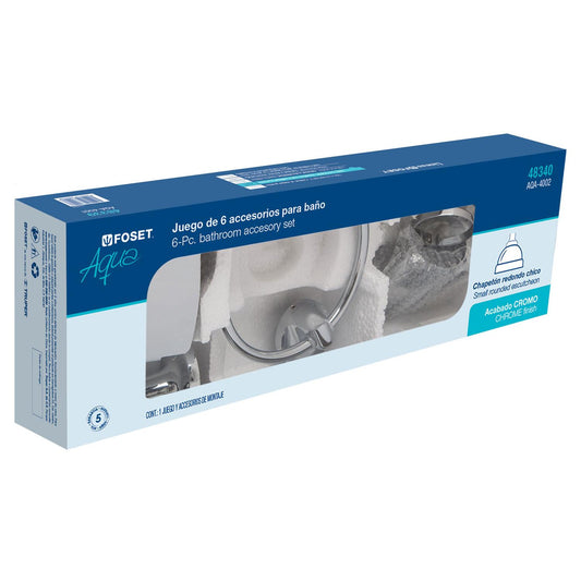 Jgo de acc p/baño con jabonera metálica,cromo, 6 pzas, Foset 48340